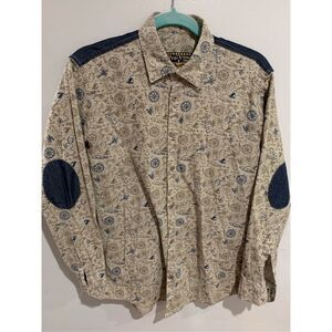 Retro Button Down Shirt- Pro V Casual -Tan/Blue L/S EUC Mens Medium Navigational